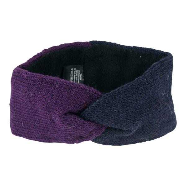 Lila-blaues feines überlappendes Stirnband 100% Wolle mit Fleece gefüttert Handarbeit Nepal